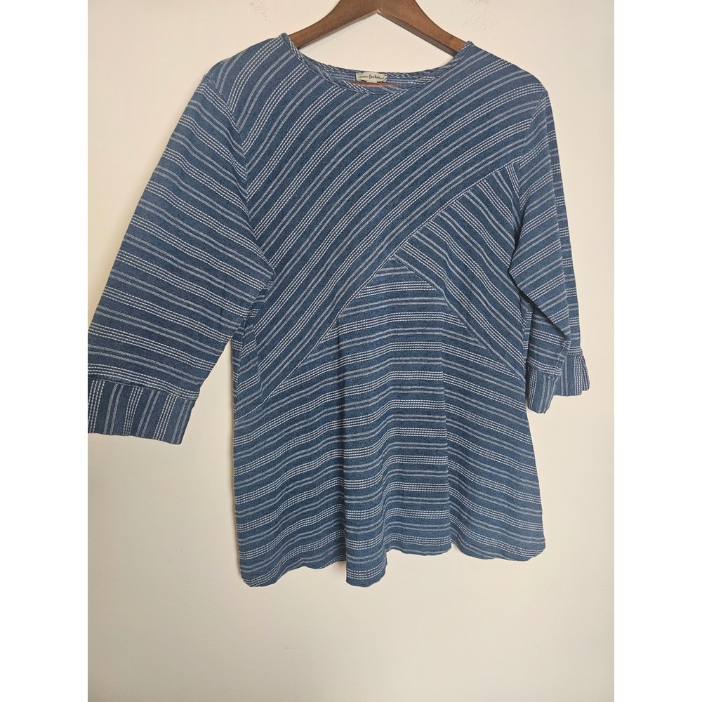 Coastal Seven Forty Two Striped Knit Top Womens L Blue 3/4 Sleeve Cotton 444U